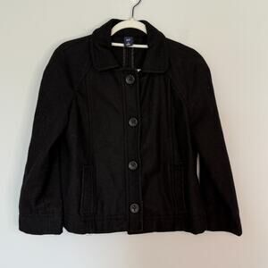 Gap Womens Y2K Wool Blend Coat Size Medium Black Preppy Winter Short Button